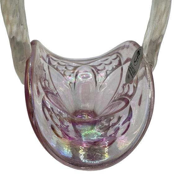 Vintage Fenton Art Glass Iridized Empress Rose Mini Basket Opalescent Handle - Picture 5 of 10